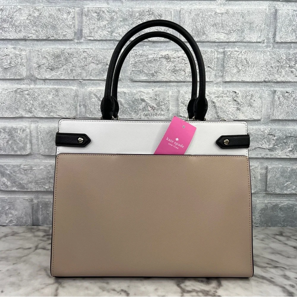 Kate Spade Staci Warm Beige Colorblock Large Satchel Crossbody